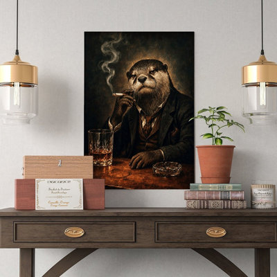 Canvas Wall Art Otter In Suit Smoking Cigar With Whiskey Art Print Vintage Poster Print Home Decor