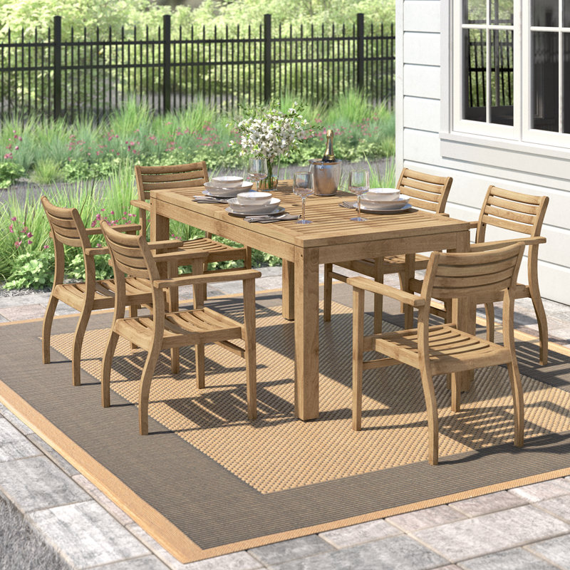 Anautica 6 - Person Teak Wood Patio Dining Set with Rectangular Table