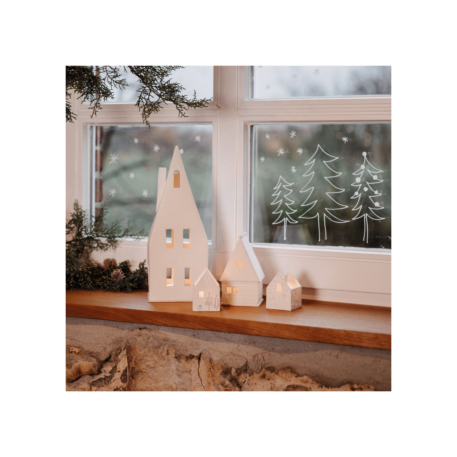 Porcelain Village House - Pointed Roof, 12" H x 4.7" W x 4.3" D
