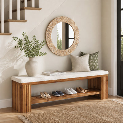 Banc de 63 po en bois massif, banc de bout rembourré moderne