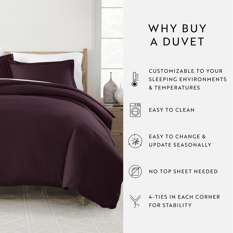 Ensemble de housse de couette en microfibre super doux, Mauve, Housse de couette très grand et 2 taies