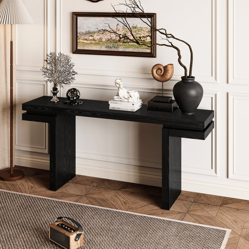 66 po extra large, placage de bois véritable, noir, table, console, couloir, entrée rapide, 66 po, minimaliste, cas d'utilisation multiple, maison, rangement, structure