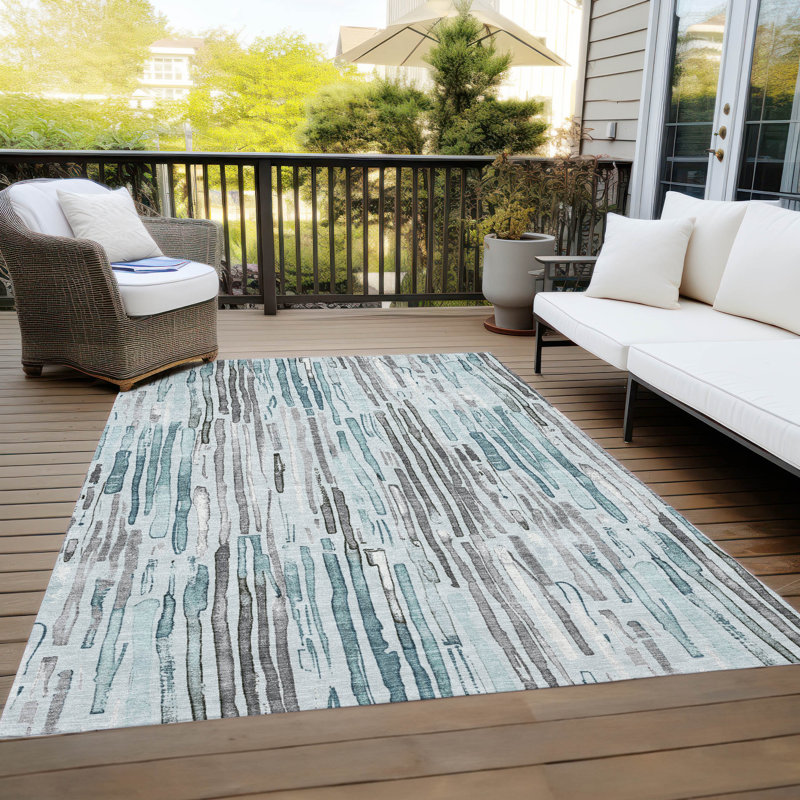 Machine Washable Indoor/Outdoor Cinead ACN1684 Teal Rug, Rectangle 2'6" x 3'10"