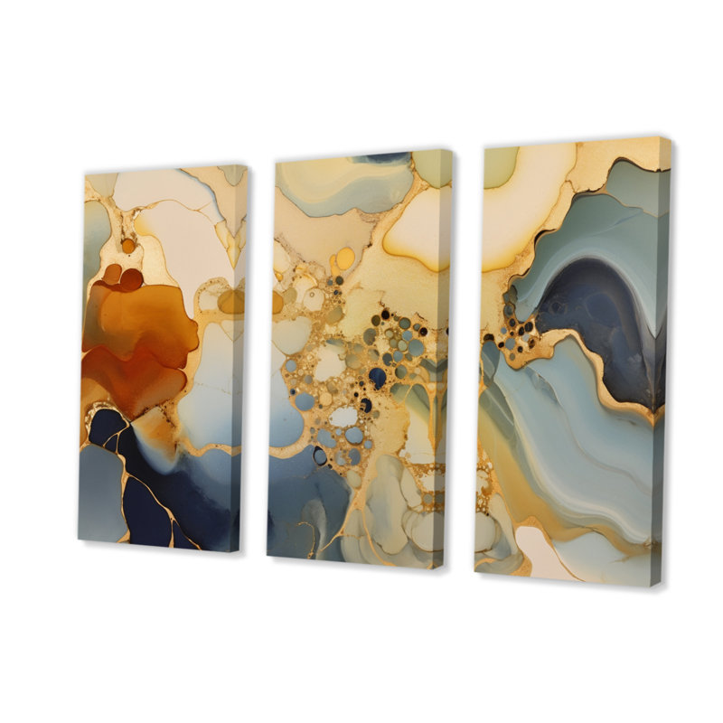 Brown Luxury Abstract Fluid Art II - 3 Piece Wrapped Canvas Print, 28" H x 36" W x 1" D