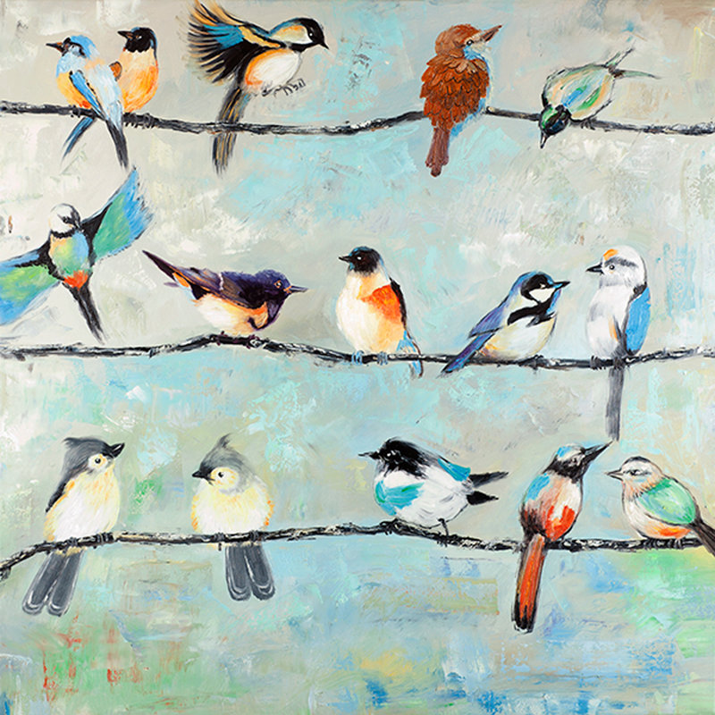 Petits oiseaux-reproduction sur toile tendue, H 36 po x l 36 po x P 1,5 po
