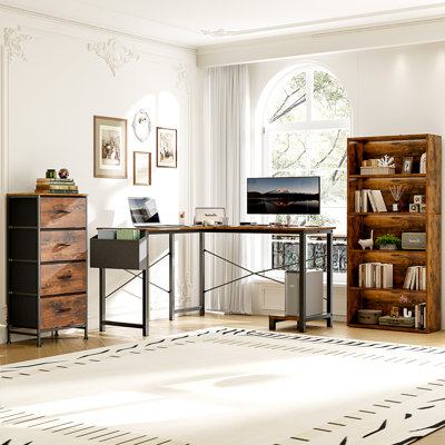 Ensemble de bureau d'ordinateur multifonctionnel 3 pièces en L avec espace de rangement