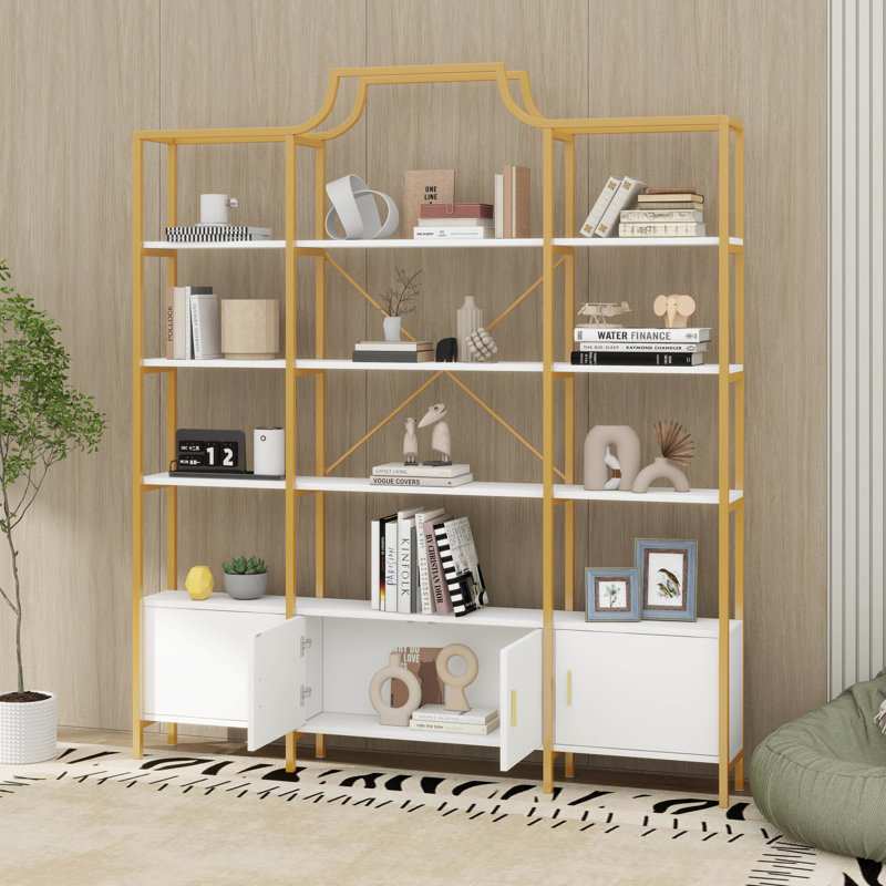 78 Inch 4 Tiers Bookshelf, Storage Cabinet Display Shelf, X Bar Gold Frame