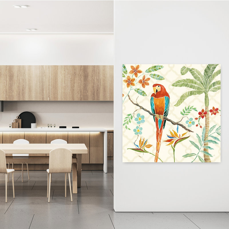 Paradis tropical II, palmier abstrait, art animalier tropical, H 48 po x l 48 po