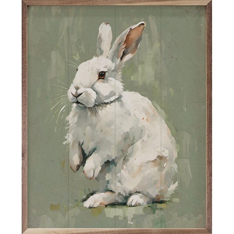 " White Bunny On Green ", 10" H x 8" W