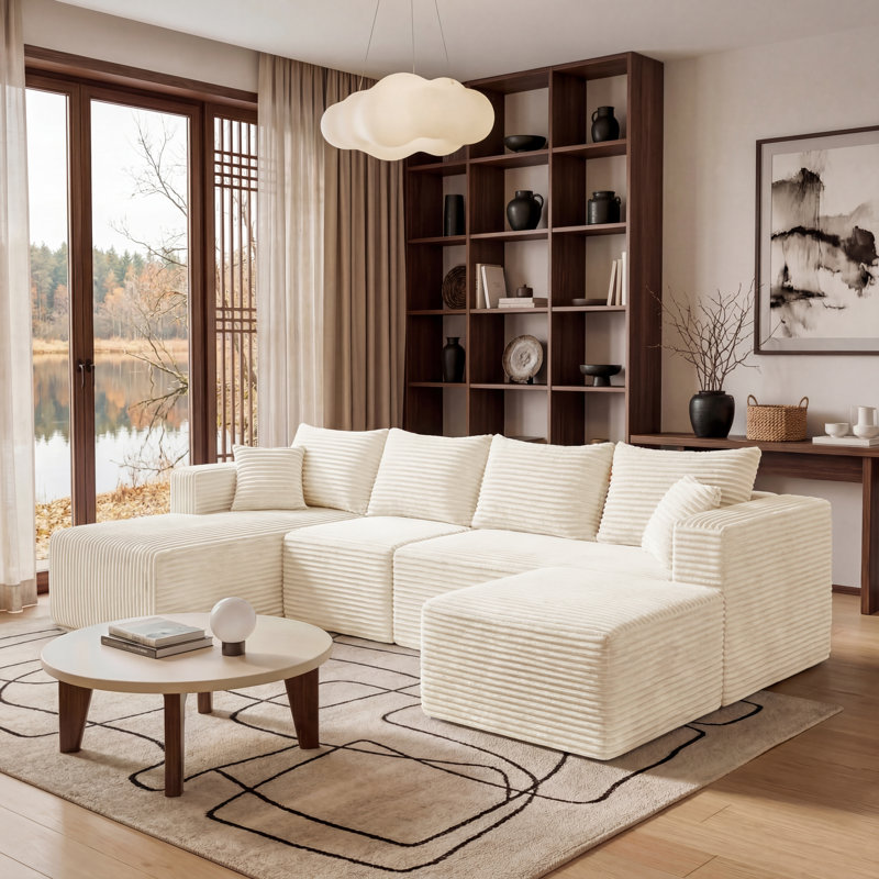 Canapé modulaire à compression de 118 po, ensemble de canapé en flanelle moderne en forme de U, ensemble de 4 canapés à assise profonde et canapé contemporain
