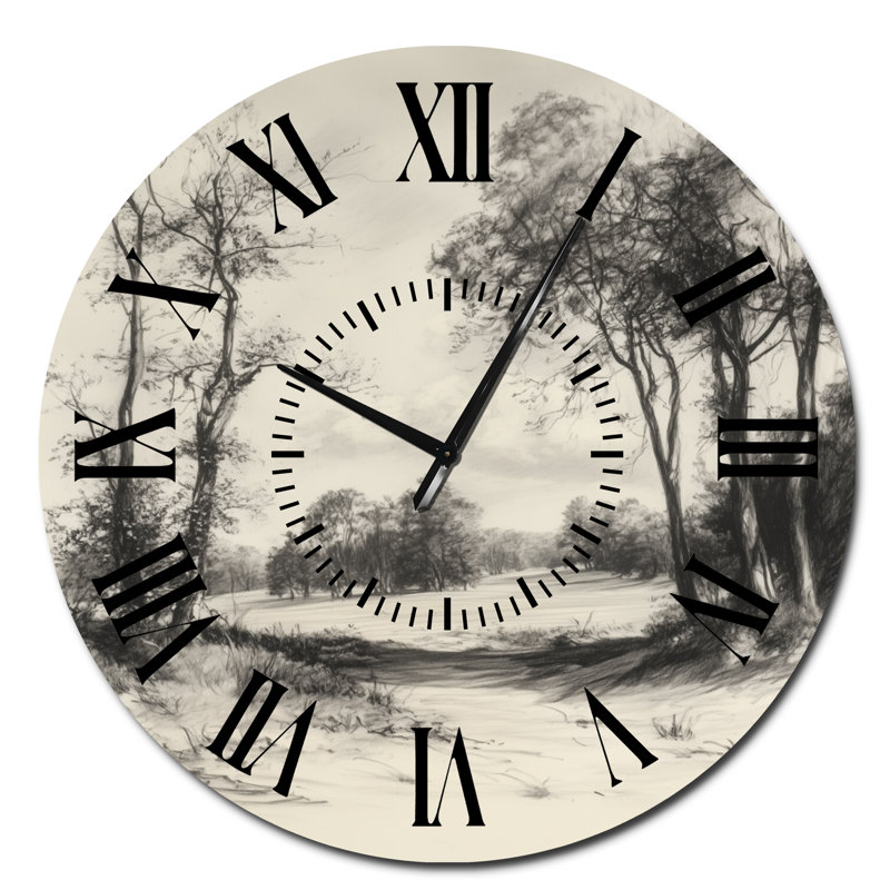 Horloge murale en métal « Forêt vintage dans la campagne anglaise I » - Nature, Surdimensionné