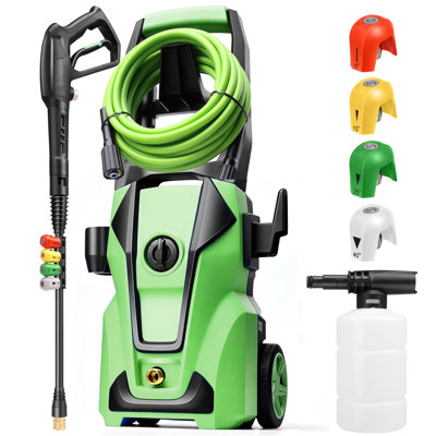 Electric Pressure Washer with 33FT Flexible Extension Hose, 4 Nozzles, Foam Cannon, Power Washer Powered for Cars, Patios, Driveways, Deep Green