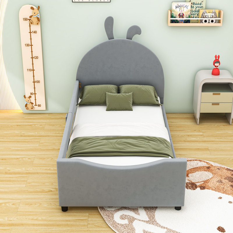 Wood Twin Upholstered Daybed with Headboard, Grey