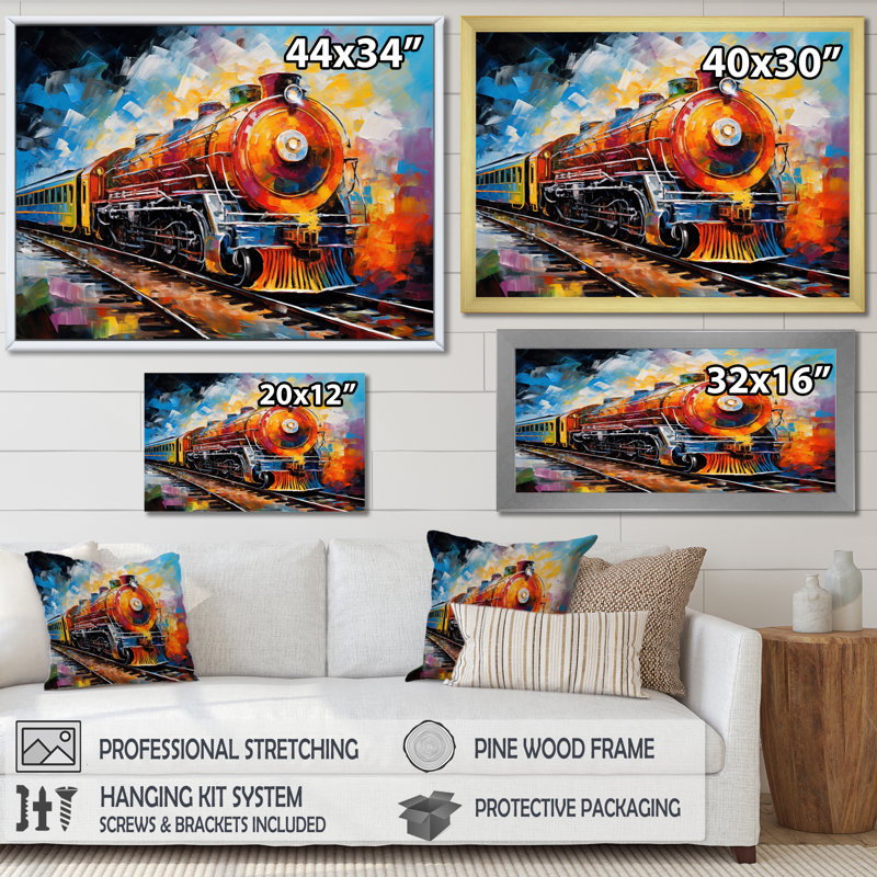 Abstrait train synesthétique symphonie - impression d'art mural transport, Cadre photo noir, H 34 po x l 44 po x P 1,5 po