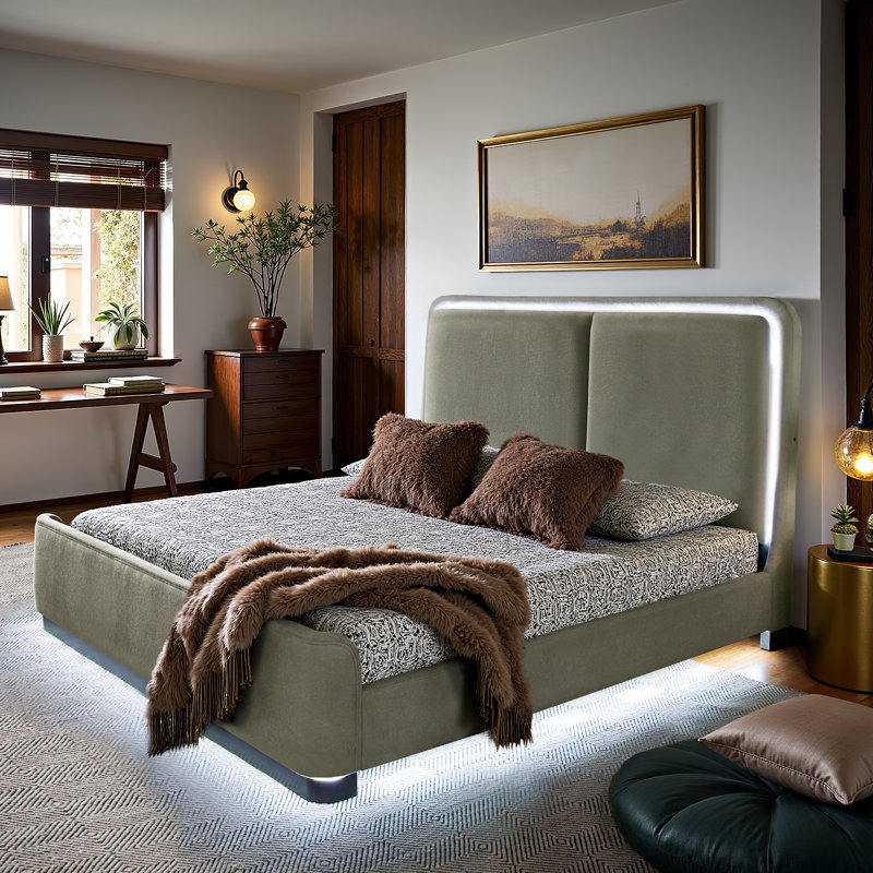 Lit plateforme tapissier en tissu Ingomber , Très grand, Vert