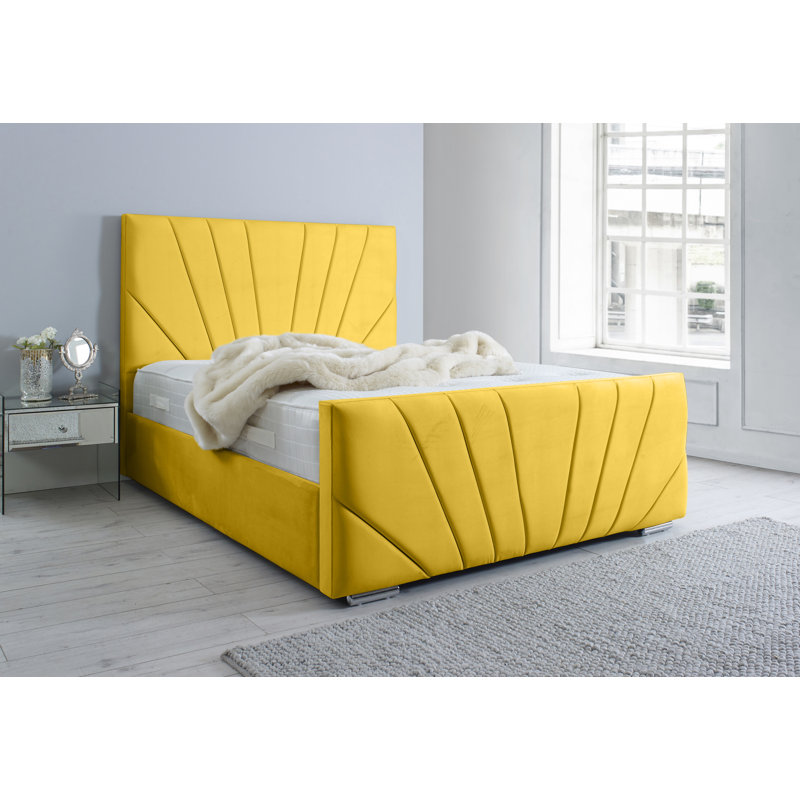 Akevia Upholstered Bed, Single (3'), Mustard Gold