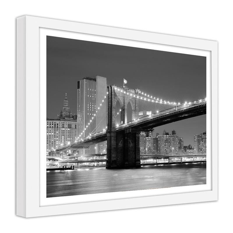 Gerahmter Fotodruck Brooklyn Bridge mit Panoramablick auf die Stadt über dem East River