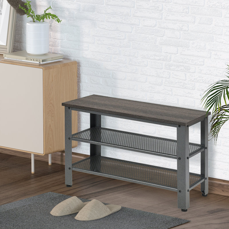 Upholstered Storage Bench, Slate/Dark Brown