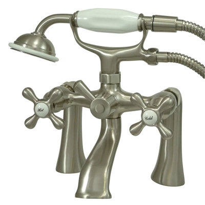 Kingston Brass Kingston Three-Handle 2-Hole Deck Mount Clawfoot Tub Faucet with Hand Shower