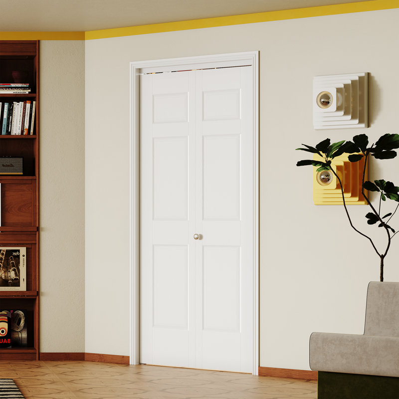 Bifold Door White 6 Shape Design Solid + Manufactured Wood Unfinished Folding Interior Doors With Hardware Kit, 30" x 80"