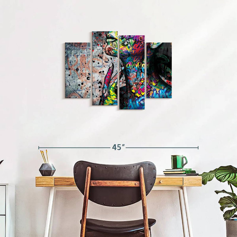 Portrait de femme éclatante 4 pièces, H 22 po x l 36 po x P 1 po