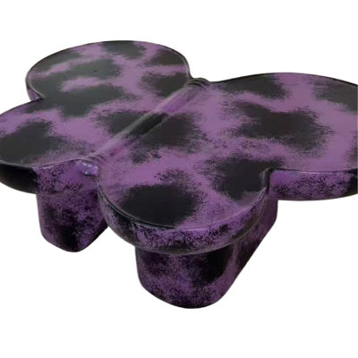 Modern Coffee Table Faux Travertine Textured For Livingroom/Office,Purple + Black