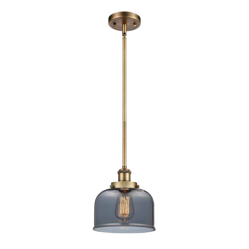 Mini luminaire suspendu en forme de tige 8 po Ballston Urban Bell, Ampoule non incluse, Plaqué couleur fumée, Laiton brossé