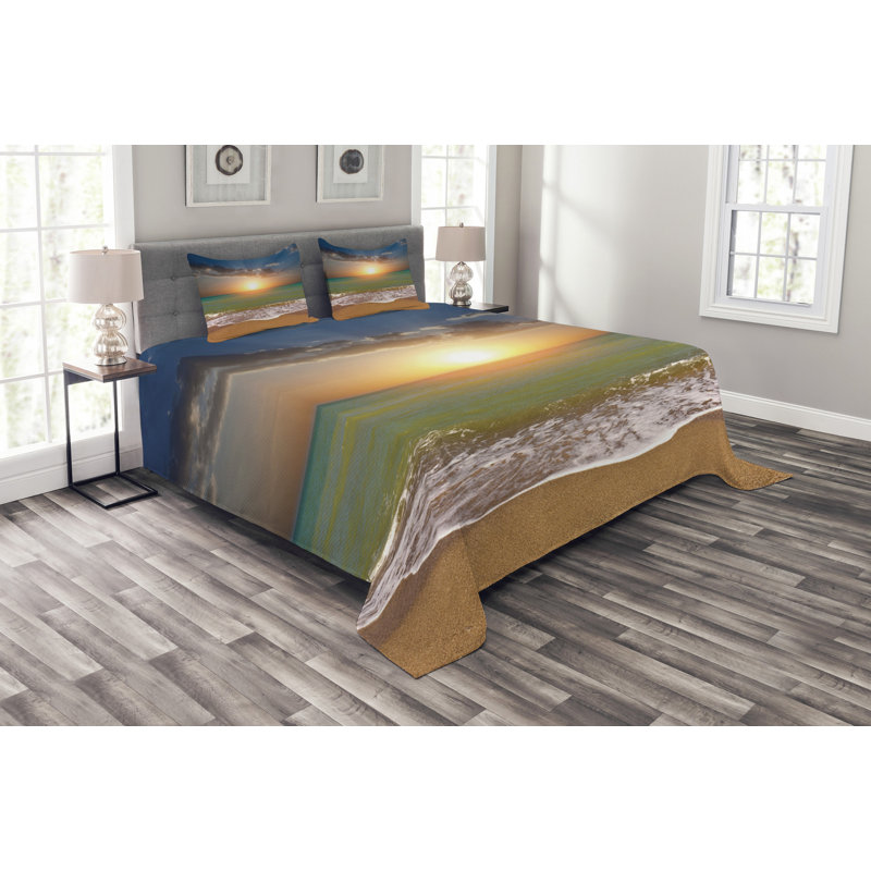 Blue/Brown/Orange Microfibre Bedspread, 220 x 264 cm