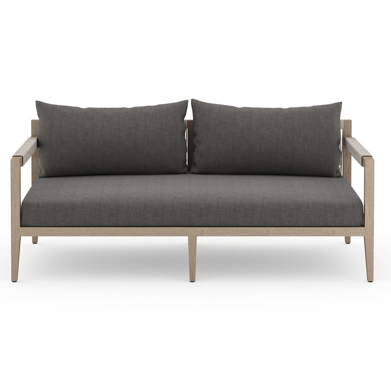 Sherwood Outdoor 2 - Seat Loveseat, Gray Cushion/Brown/Gray Frame, Solid Wood