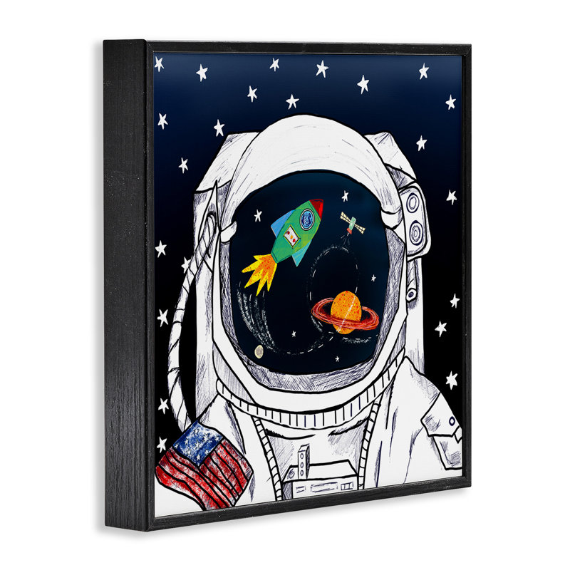 «US Astronaut Suite Space Galaxy Reflection» par Sangita Bachelet - impression d'art graphique, Giclée encadrée noir minuit