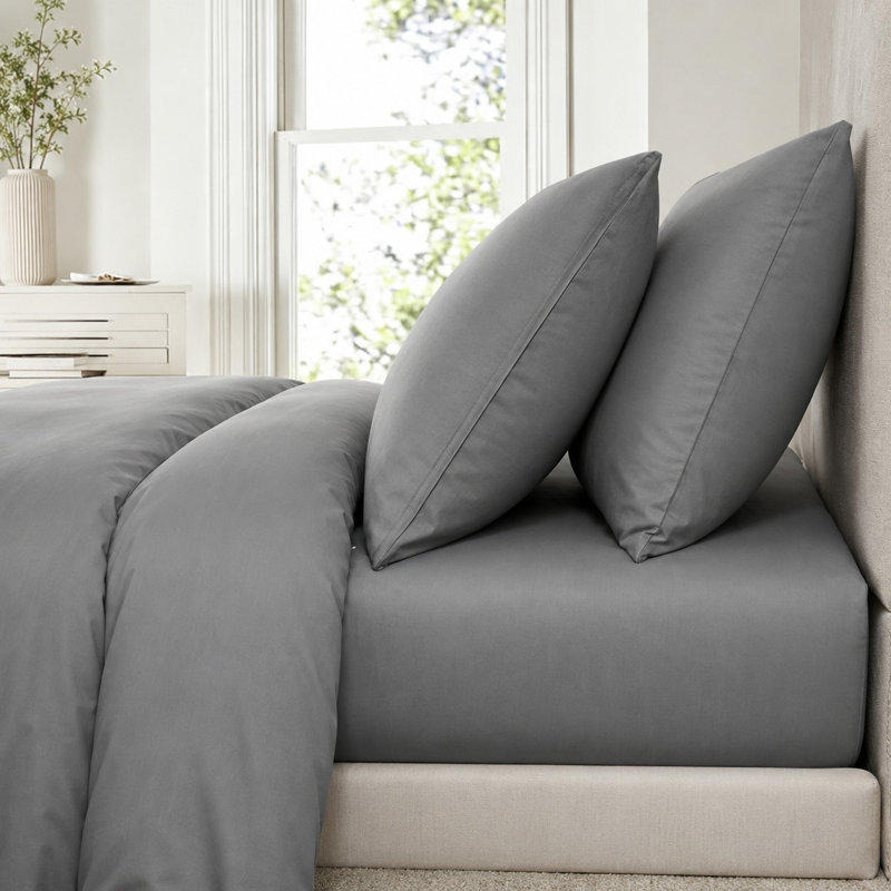 Lia Design Collection Microfiber Solid Colour Duvet Cover Set, King, Dark Grey