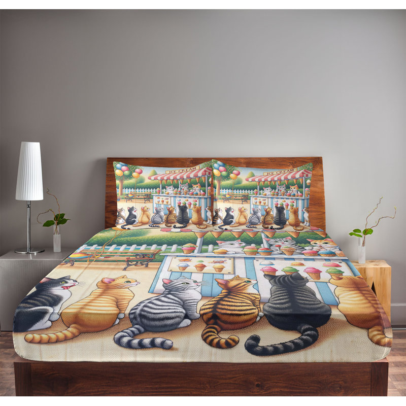 Multicolore orange et vert avec drap-housse et taies décoratives Ambesonne, Double