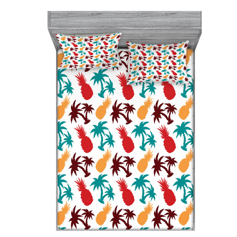 Pineapple Microfiber Sheet Set, Full Sheet Set with Fitted Sheet