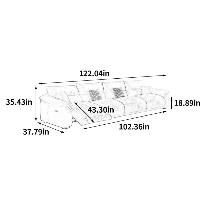 Élégant canapé électrique de luxe, 4, H 35,43 po x l 122,04 po x P 37,79 po