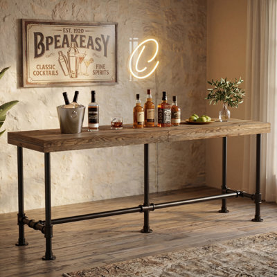 Table de bar extra longue en bois massif 70,9 pouces, table étroite
 avec repose-pieds, table de pub à hauteur de comptoir pour bars, restaurant, salle à manger