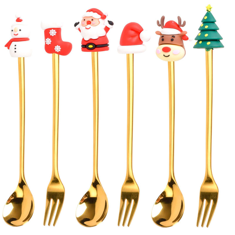 Christmas Spoon Stainless Steel Christmas Tree Tea Spoon Dinner Forks 6" Tableware Gift (Set of 6)