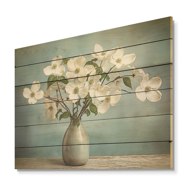 «Dogwood Bouquet Still Life», art mural en bois de cornouiller sur bois de pin naturel, H 24 po x l 32 po
