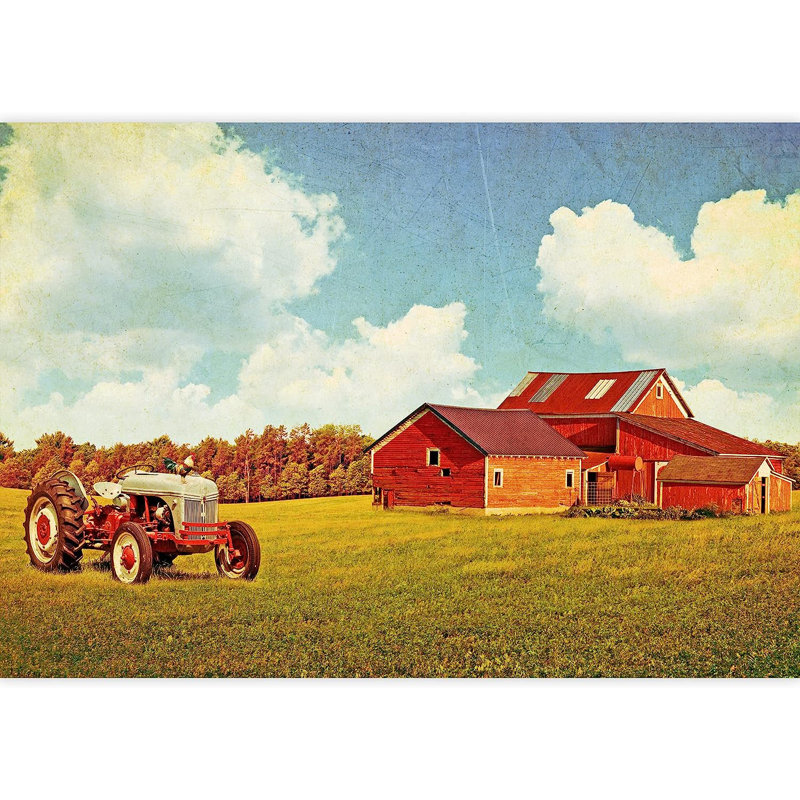 Murale maison de ferme dans la prairie, L 100 po x l 144 po