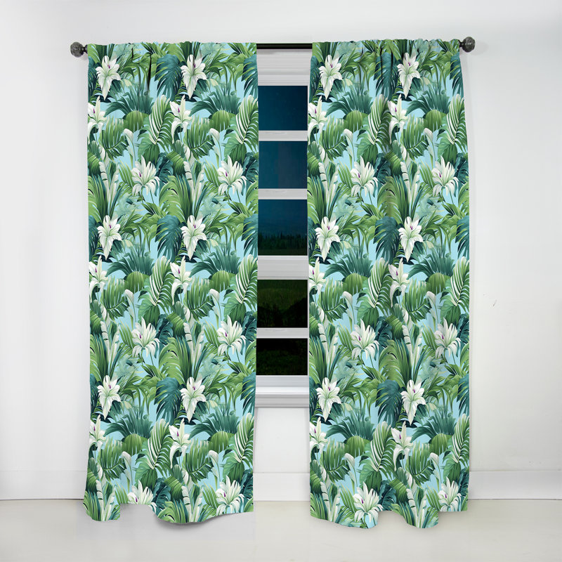 Motif tropical de brise azur Azure I - rideau tropical - obscurcissant en velours - 1 panneau, L 52 po x L 120 po