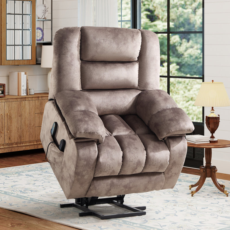 37.8" Wide Modern Lift Assist Reclining Chair With  Heated Massage, Adjustable Headrest, Hidden Armrest Storage & Cup Holders(Set Of 2)