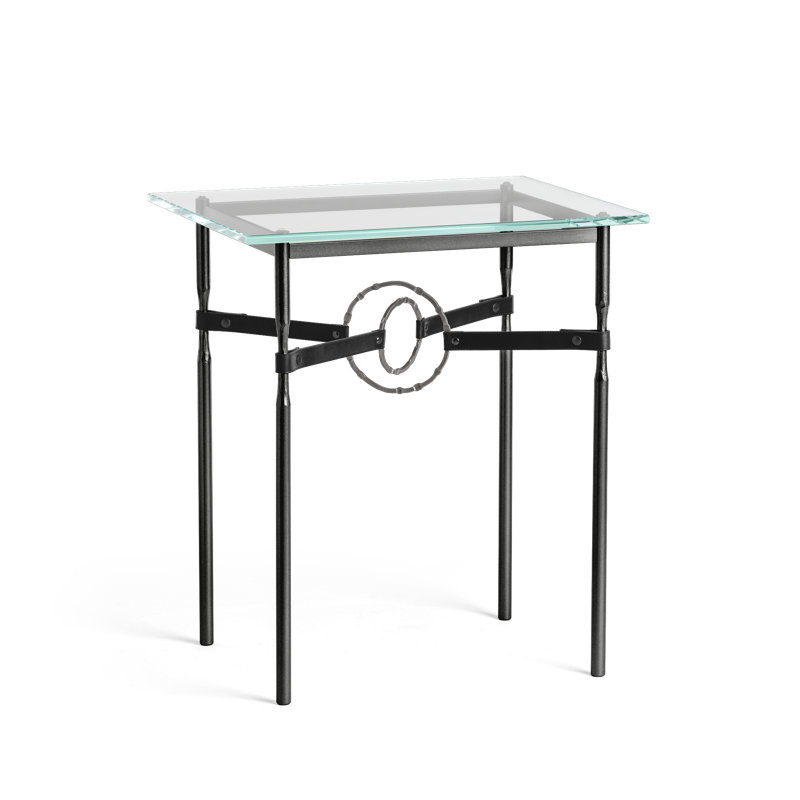 Equus Glass Top Side Table, Black, Dark Smoke with Black Leather