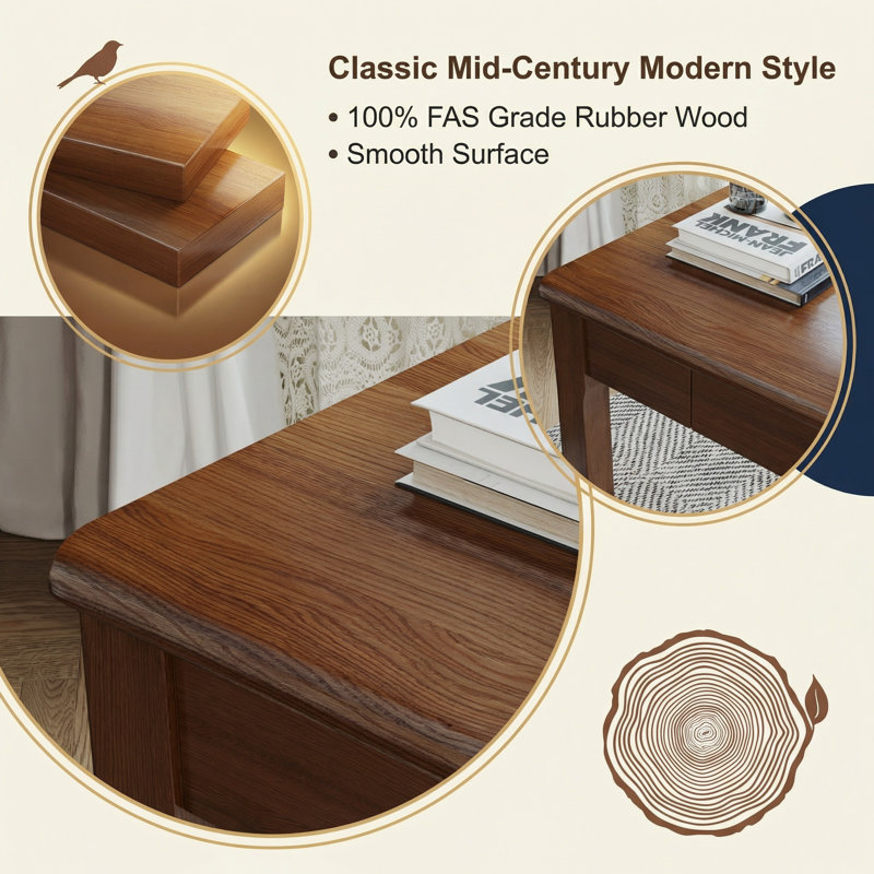 Solid Wooden Desk With Drawers -  Narrow Desks, Rubberwood Mid Century Modern Desks, Small Writing Desk For Bedroom|small Spaces