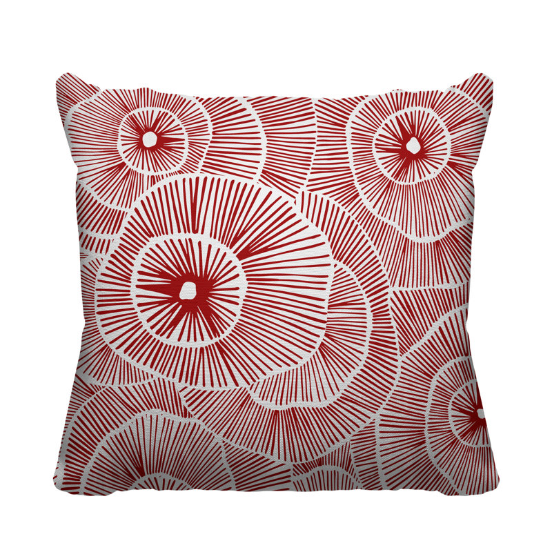 Coussin intérieur / extérieur Abstract Floral Burst, L 19 po x H 19 po, Rouge
