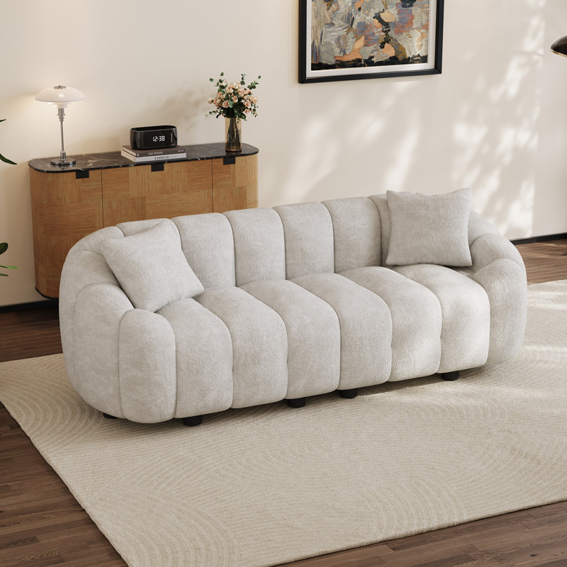Canapé rembourré capitonné à siège profond , H 27,8 po x l 91,5 po x P 36 po, Blanc beige