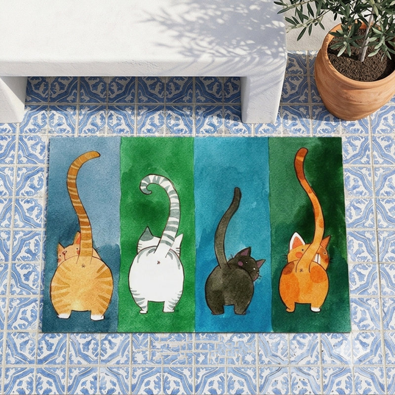 Curious Felines: Multi-Panel Rear View Indoor/Outdoor Doormat (16" x 24")