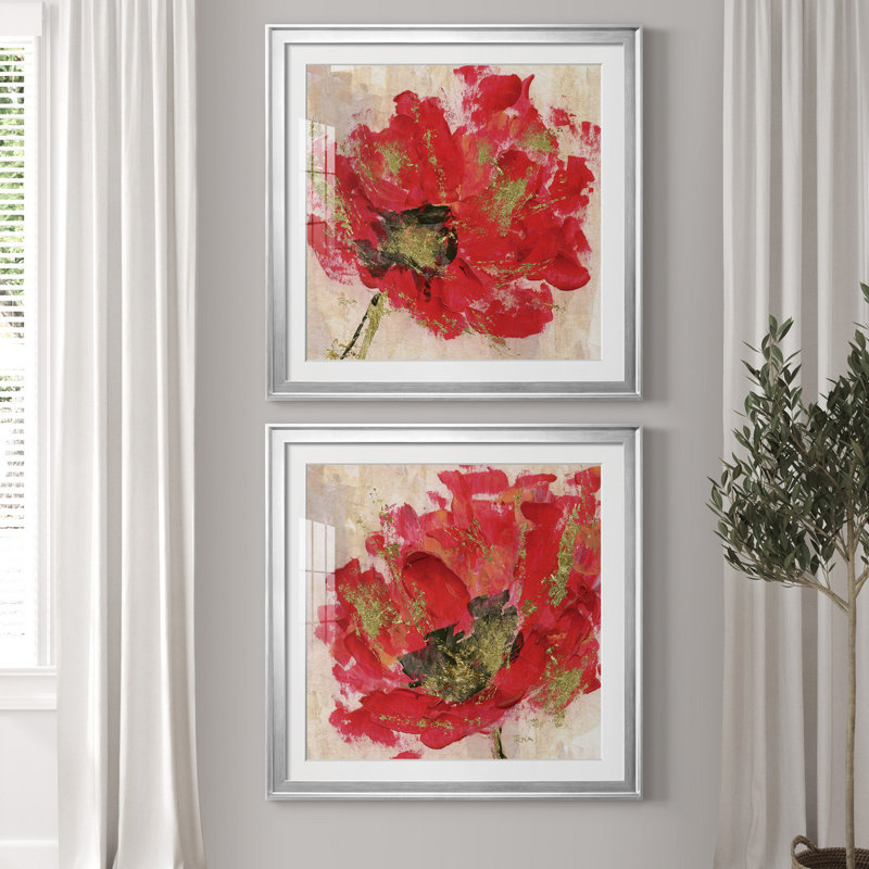 Red Infusion I - ensemble de 2 reproductions d'art encadrées, H 26,5 po x l 53 po x P 1,5 po, Papier avec cadre argenté