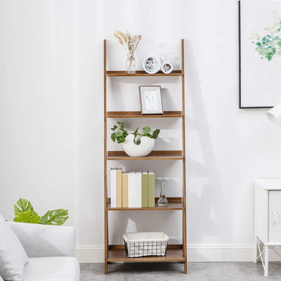 Elberta Bamboo Ladder Bookcases Ladder Bookshelf Storage Rack Flower Plant Stand Shelf Organizer Display Shelf