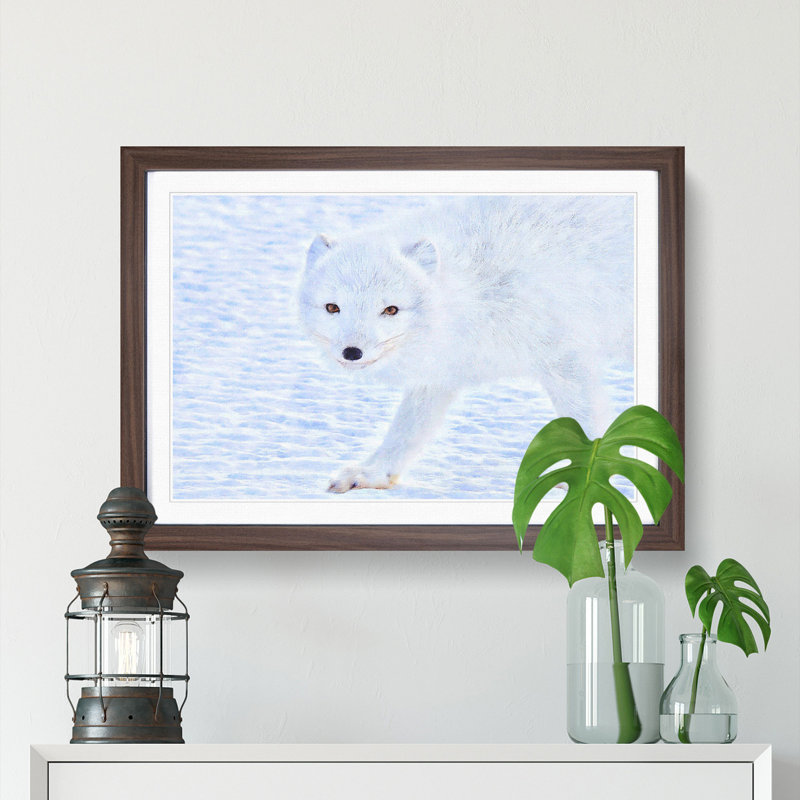 Winter Fox - Picture Frame Painting Print, 36cm H x 48cm W x 2cm D, Walnut Framed