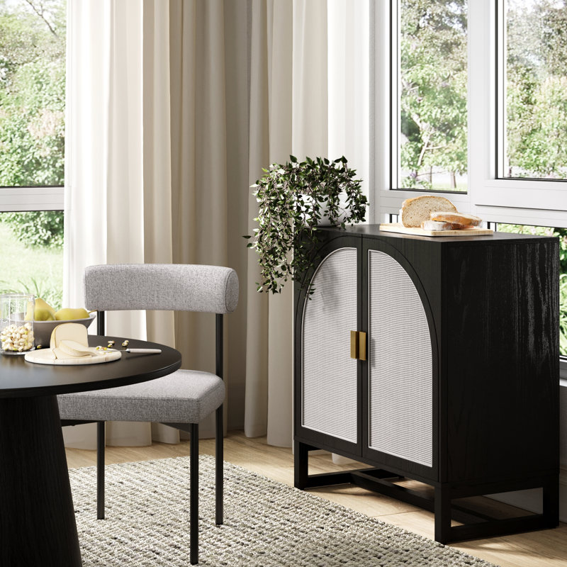Black Oak Arched Door Storage Cabinet, Black Oak
