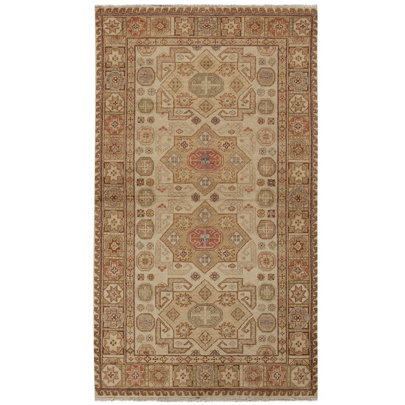 Tapis crème et doré de haute qualité noué à la main